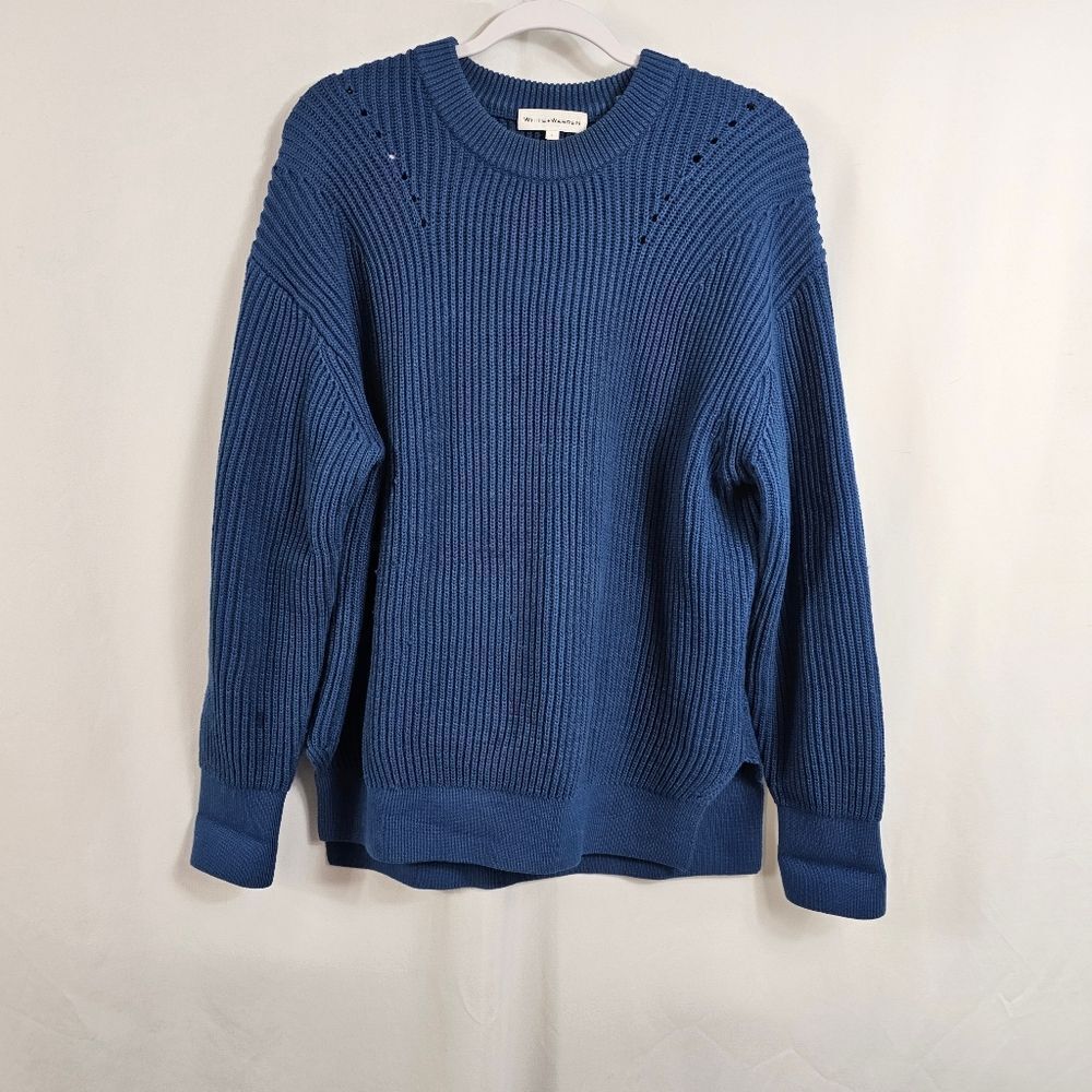 White + Warren Cable Knit Crew Neck Sweater in Navy - Size L